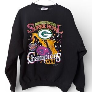 Vintage Green Bay Packers Sweatshirt Mens Large Black Super Bowl 31 Champs 90s